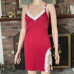Elegant Red Lace Trim Nightgown
